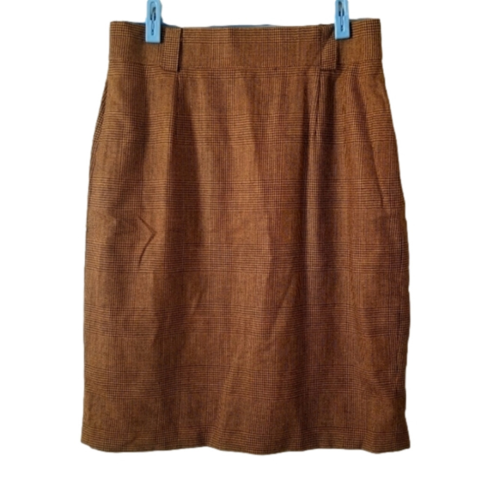 VINTAGE German Wool Pencil Plaid Skirt Size 38 Houndstooth Tweed Prep